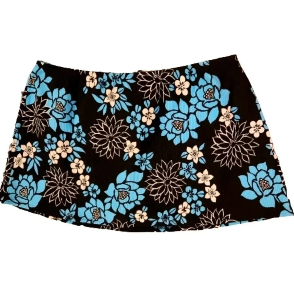 NWOT L.L. Bean tropical print on black skirt/swimsuit bottom Size 14